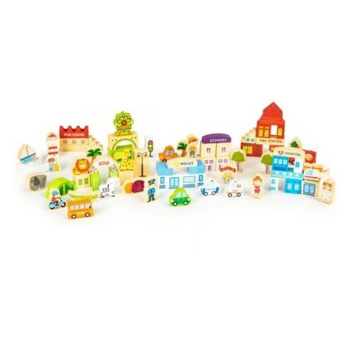 ECO TOYS Ecotoys Edukativni drveni blokovi City ZOO od 120 dijelova Slike
