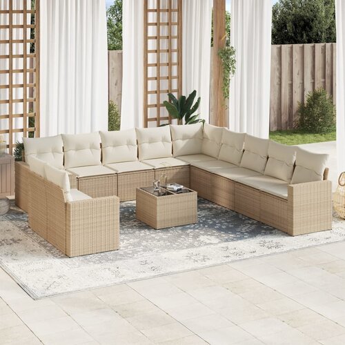 VidaXL 12-dijelni set vrtnih sofa od poliratana s jastucima bež Slike