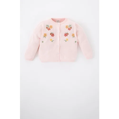 Defacto Baby Girl Floral Crew Neck Cardigan