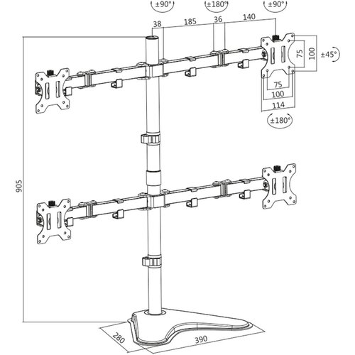 Logilink 4-struki Postolje za monitor 33,0 cm (13&amp;quot;) - 81,3 cm (32&amp;quot;) Vrtljivi nosač, Nagibni i okretni Quad Monitor Desk Stand 13 Slike