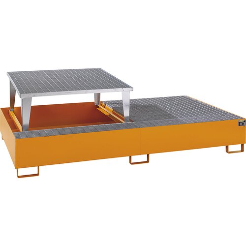 eurokraft pro Jeklena prestrezna kadica za cisterne IBC / KTC, DxŠxV 2650 x 1460 x 865 mm, z 1 odtočnim nastavkom, prestrezna prostornina 1000 l, laki Cene