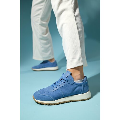 LuviShoes EDIN Blue Suede Genuine Leather Women's Sports Sneakers Slike