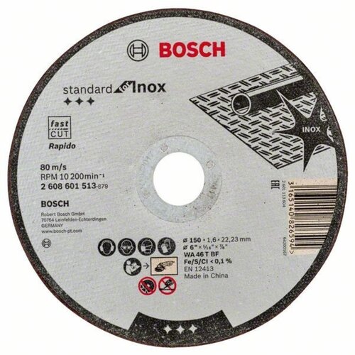 Bosch rezna ploča ravna Standard for Inox WA 46 T BF, 150 mm, 22,23 mm, 1,6 mm - 2608601513 Slike