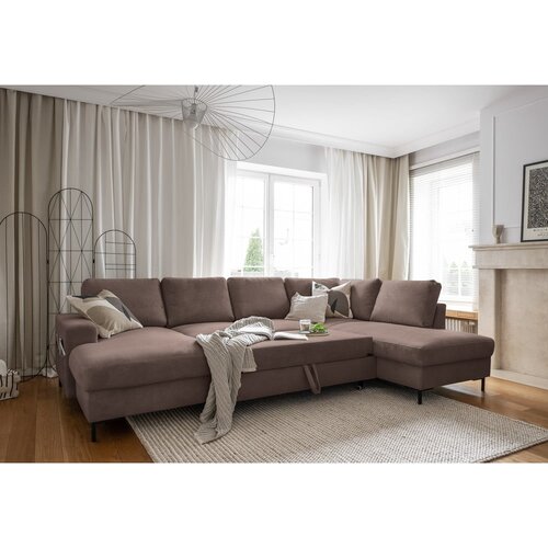 Miuform Smeđa sklopiva kutna garnitura od samta (s desnim kutom) Lofty Lilly &amp;ndash; Slike