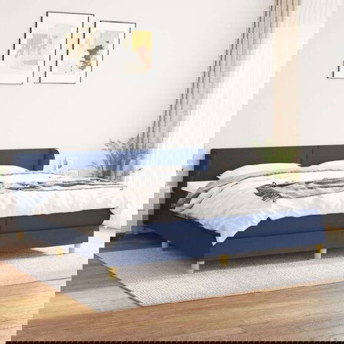  Krevet s oprugama i madracem plavi 200 x 200 cm od tkanine Slike