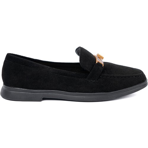 Shelvt Black suede loafers with elegant gold decoration Cene