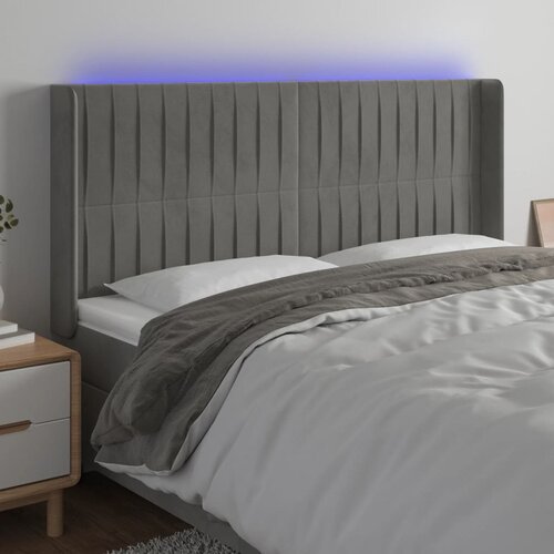 The Living Store led posteljno vzglavje svetlo sivo 163x16x118/128 cm žamet - led vzglavje, (21487866) Slike