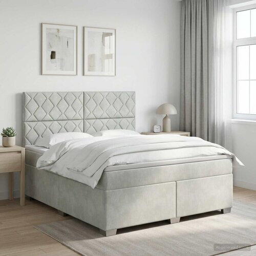  Boxspring krevet s madracem Svjetlosiva 140 x 190 cm Bar&amp;scaron;un - Svjetlosiva 140 x 190 cm Dizajn s rombovima Slike