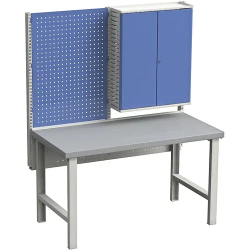 Treston Modulna delovna miza, z 1 ploščo z luknjami in omaro za orodje, plošča iz jeklene pločevine, ŠxG 1500 x 750 mm