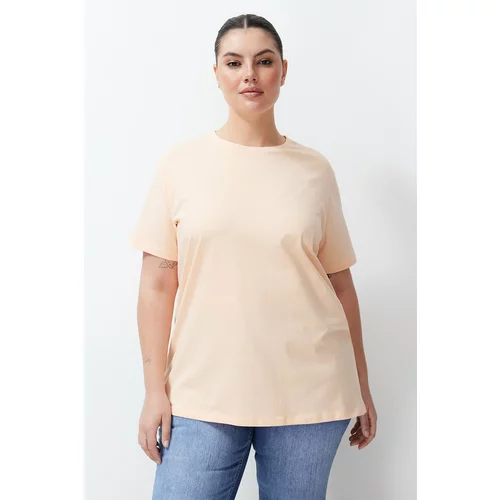 Trendyol Curve Pink Boyfriend Knitted T-shirt with Slit and Gather Detail