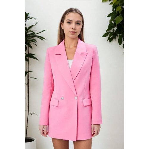 Dewberry 26139 Womens Large Size Woven Blazer Jacket-PINK Cijene