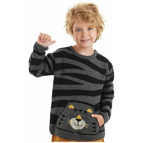 Denokids Tiger Boy Gray Knitwear Sweater Cene