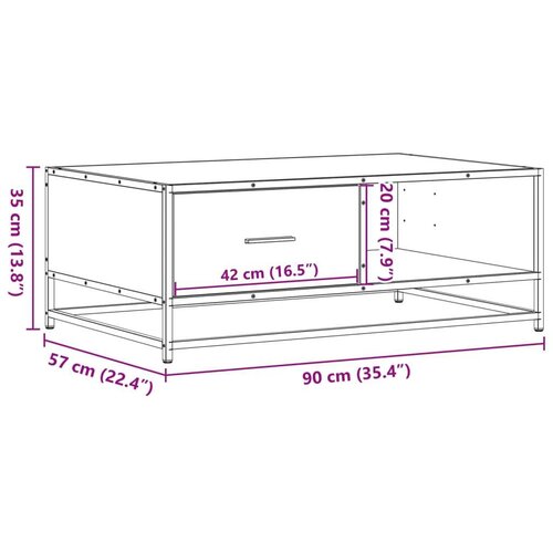 VidaXL Stolić za kavu boja dimljenog hrasta 90x57x35 cm drvo i metal Slike