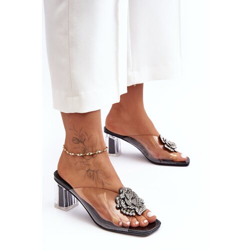S. BARSKI Transparent Heels On Heel With Ornament Black SBarski Cene