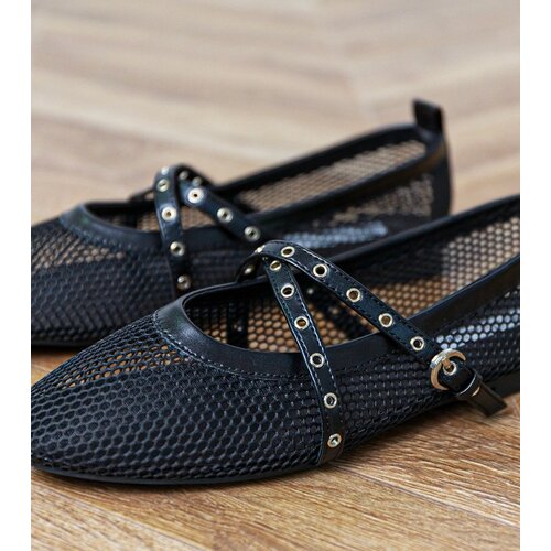 Gemre Black mesh ballet flats with decorative buckle Zerid Slike