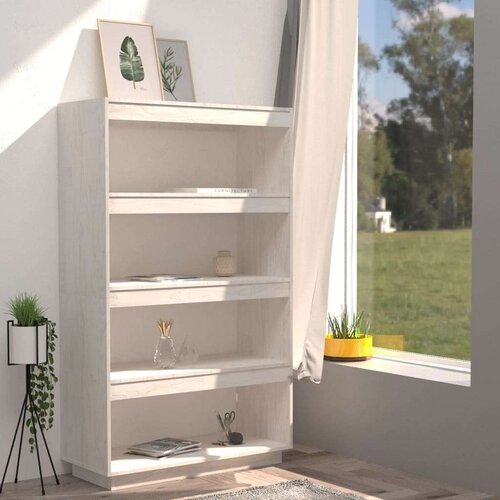 VidaXL knjižna omara za razdelitev prostora bela 80x35x135 cm borovina Slike