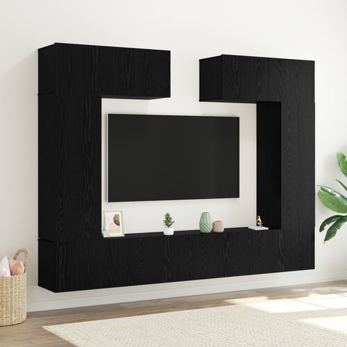 VidaXL 8-delni set stenskih omar iz črnega hrasta, Črna hrastova TV stojala 80x30x30 cm iz Iverne plo&amp;scaron;če, Stenske TV omare - 2 kosa Črn hrast, 30.5x30x90 cm, narejeno iz Iverne plo&amp;scaron;če, TV omare 2 kosa Črn hrast 100x30x30 cm iz Iverne plo&amp;scaron;če Slike