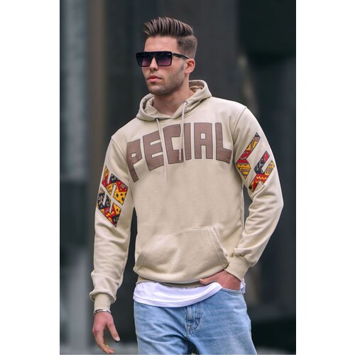 Madmext Men&amp;#039;s Beige Printed Hooded Sweatshirt 6039 Slike