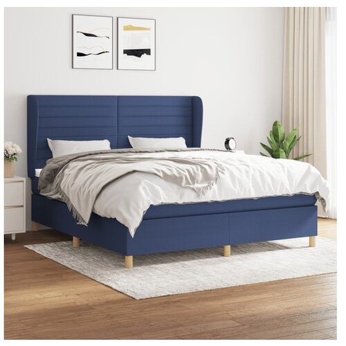 VidaXL Box spring postelja z vzmetnico modra 180x200 cm blag Slike