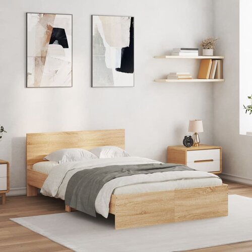 VidaXL Posteljni okvir z vzglavjem sonoma hrast 120x200 cm Slike