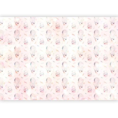  Foto tapeta - Solid pattern with feathers - hares in a basket and in a balloon for children 500x350 Premium Cene