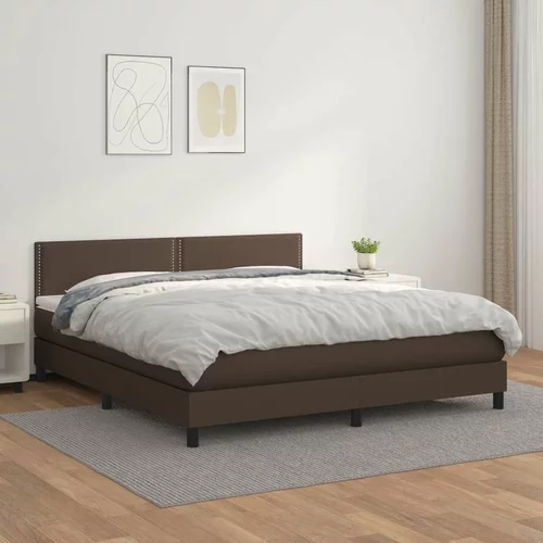  Box spring postelja z vzmetnico rjava 180x200 cm umetno usnje, (20901585)