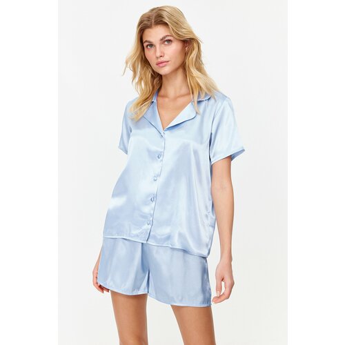 Trendyol Blue Satin Woven Pajama Set Cene