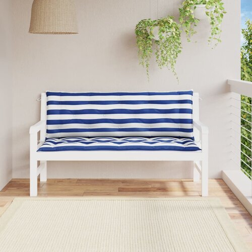 VidaXL Blazina za vrtno klop 2 kosa modro bele črte 150x50x7 cm blago Slike