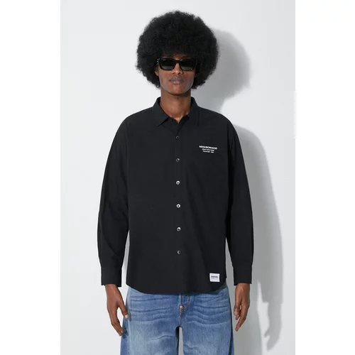 Neighborhood Pamučna košulja Trad za muškarce, boja: crna, regular, s klasičnim ovratnikom, 241SPNH.SHM01