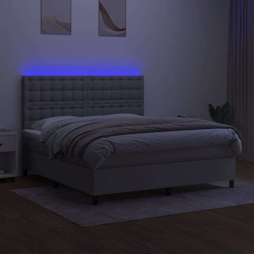  Box spring s madracem LED svjetlosivi 180x200 cm tkanina Slike