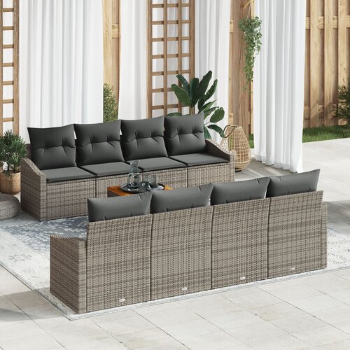 VidaXL 9-dijelni set vrtnih sofa s jastučićima sivi poli ratan akacija Slike