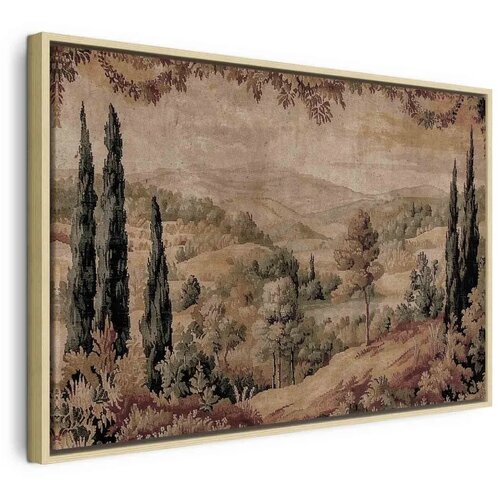  Slika - Mediterranean landscape - old tapestry with a hill and a lake 90x60 U prirodnom drvenom okviru Cene