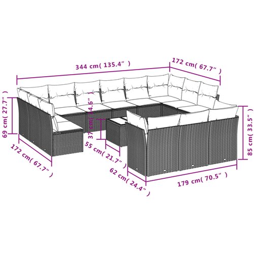 VidaXL 14-dijelni set vrtnih sofa poliratan s jastucima svijetlosivi Slike