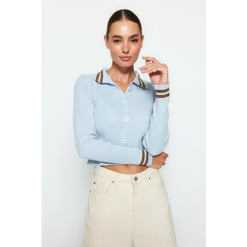 Trendyol Light Blue Crop Polo Collar Knitwear Cardigan