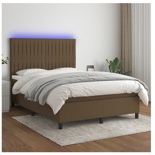 vidaXL Krevet box spring s madracem LED tamnosmeđi 140x190 cm tkanina Cene