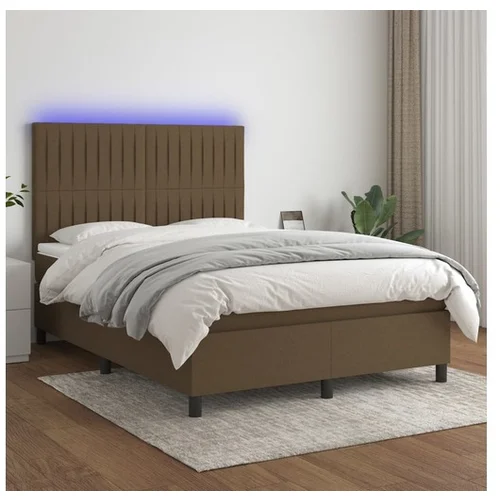 vidaXL Krevet box spring s madracem LED tamnosmeđi 140x190 cm tkanina