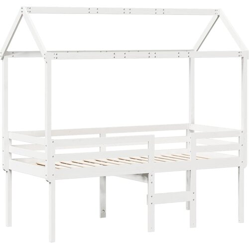  Visoki krevet s krovom bijeli 90 x 190 cm od masivne borovine Slike