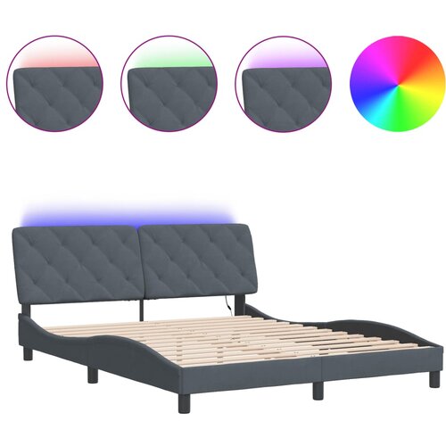 Maison Chic Posteljni okvir - Dvoposteljna postelja - Zakonska postelja z LED lučkami temno siv 160x200 cm žamet, (21696381) Cene