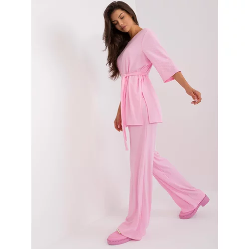 Fashion Hunters Light pink women's casual trouser set