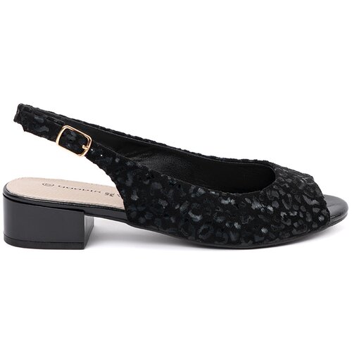 GOODIN Black low-heeled sandals with leopard print Cene