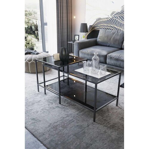Hanah home Perla set klub stolova, crna / dimljeno staklo Slike