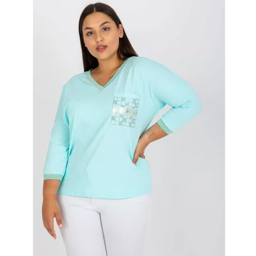 Fashion Hunters Mint cotton plus size blouse with 3/4 sleeves