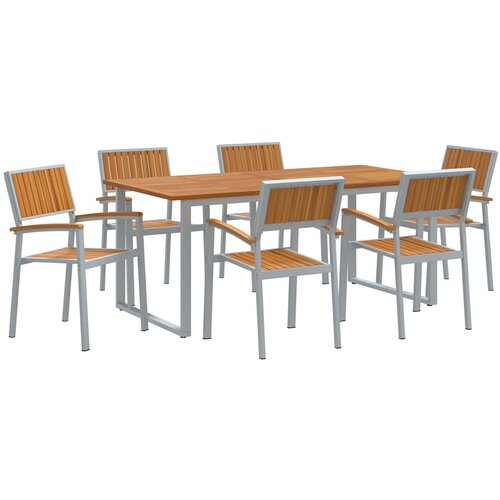  Vrtni set za objed 7 kom. Siva Čvrsto drvo akacije 180 x 90 x 75 cm Slike
