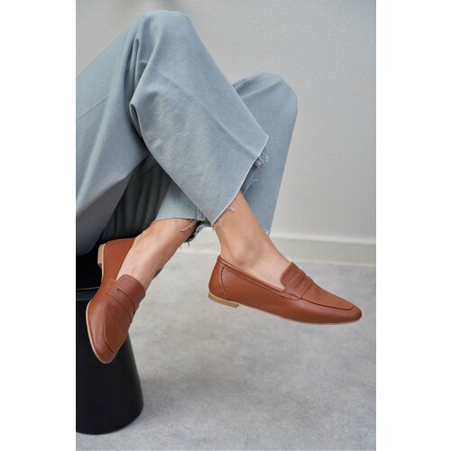 NİŞANTAŞI SHOES Emma Tan Inside and Outside Genuine Leather Flat Sole Women's Ballerinas Cene