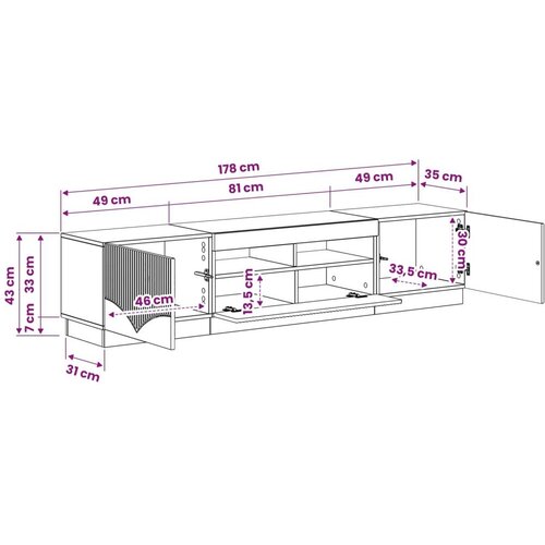  5-dijelni LED TV ormarić Staro drvo Konstruirano drvo - Staro drvo 81 cm Slike