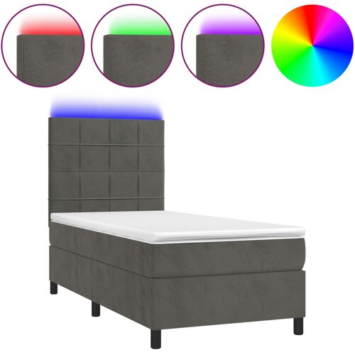  Box spring postelja z vzmetnico LED temno siva 80x200 cm žamet Cene