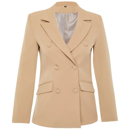 Trendyol Light Brown Regular Lined Double-Breasted Woven Blazer Jacket