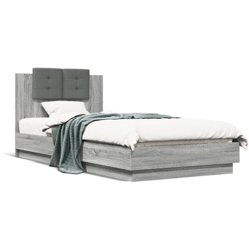 Maison Chic Posteljni okvir - Enojna postelja - Postelja za odrasle z vzglavjem siva sonoma 100x200 cm inž. les-J9682, (21760638) Slike