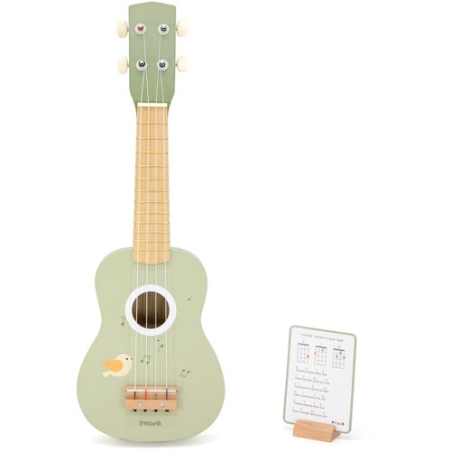 Viga drvena ukulele gitara za djecu zelena s notnim notama Slike