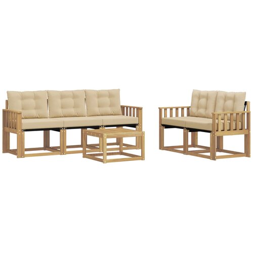vidaXL Zunanja garnitura za sedenje z blazino 6 pcs Bela in bež, (5000280466) Cene